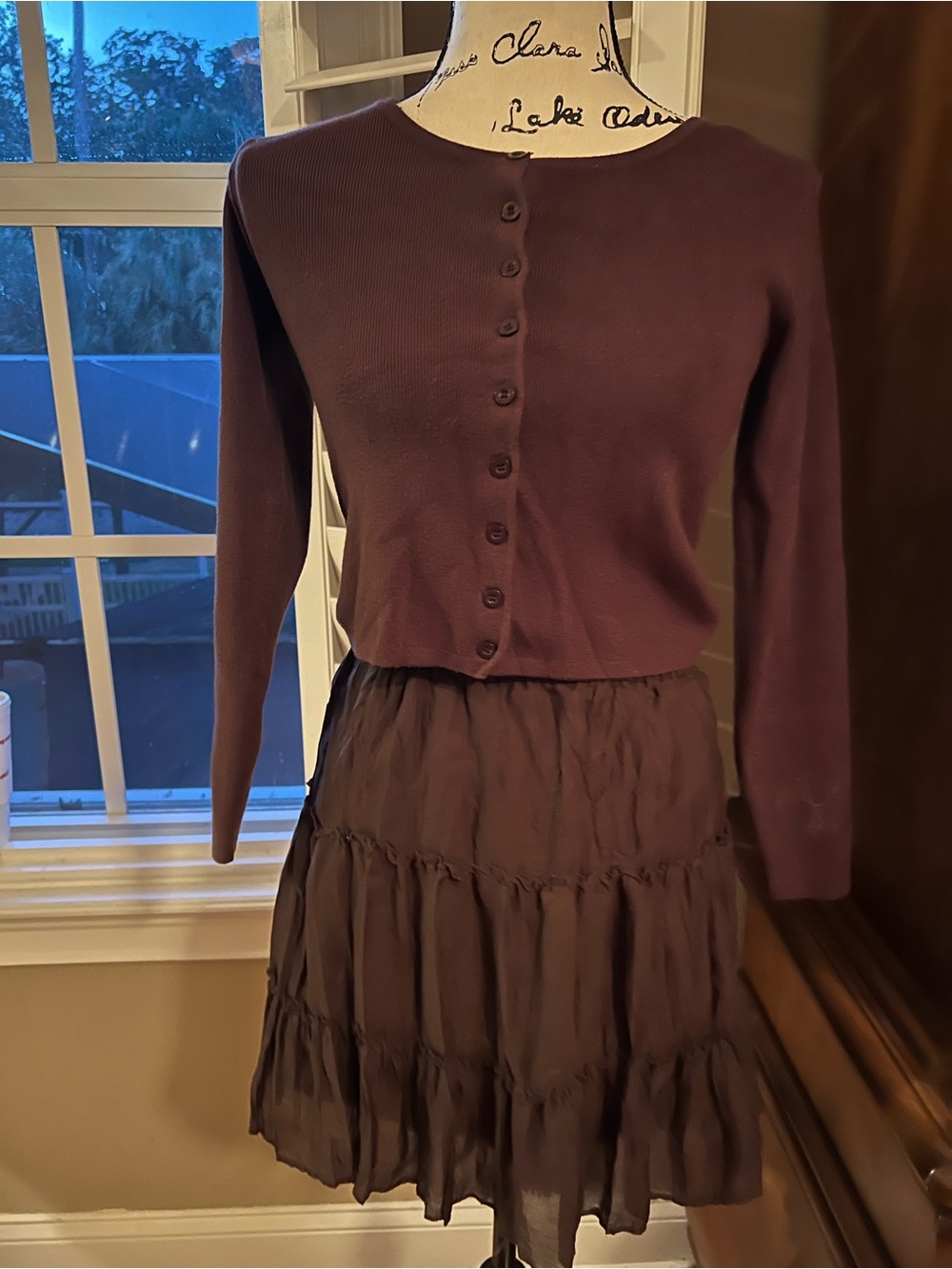 Women's Brown Button-Front cardigan (skirt is also for sale). Never worn